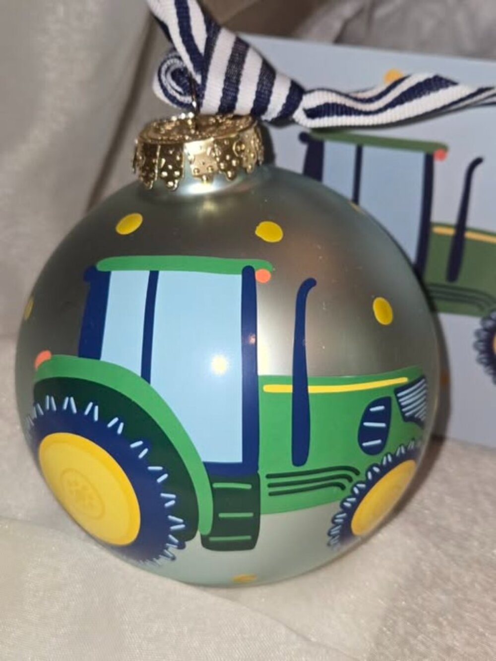 Coton Colors On The Farm Tractor Glass Ornament Hand Painted NEW